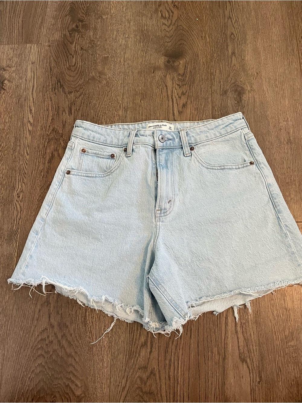 Abercrombie & Fitch Curve Love Light Blue High Rise Dad Shorts Sz 28